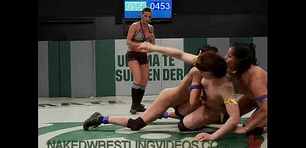  Four babes wrestle and fuck on mats
